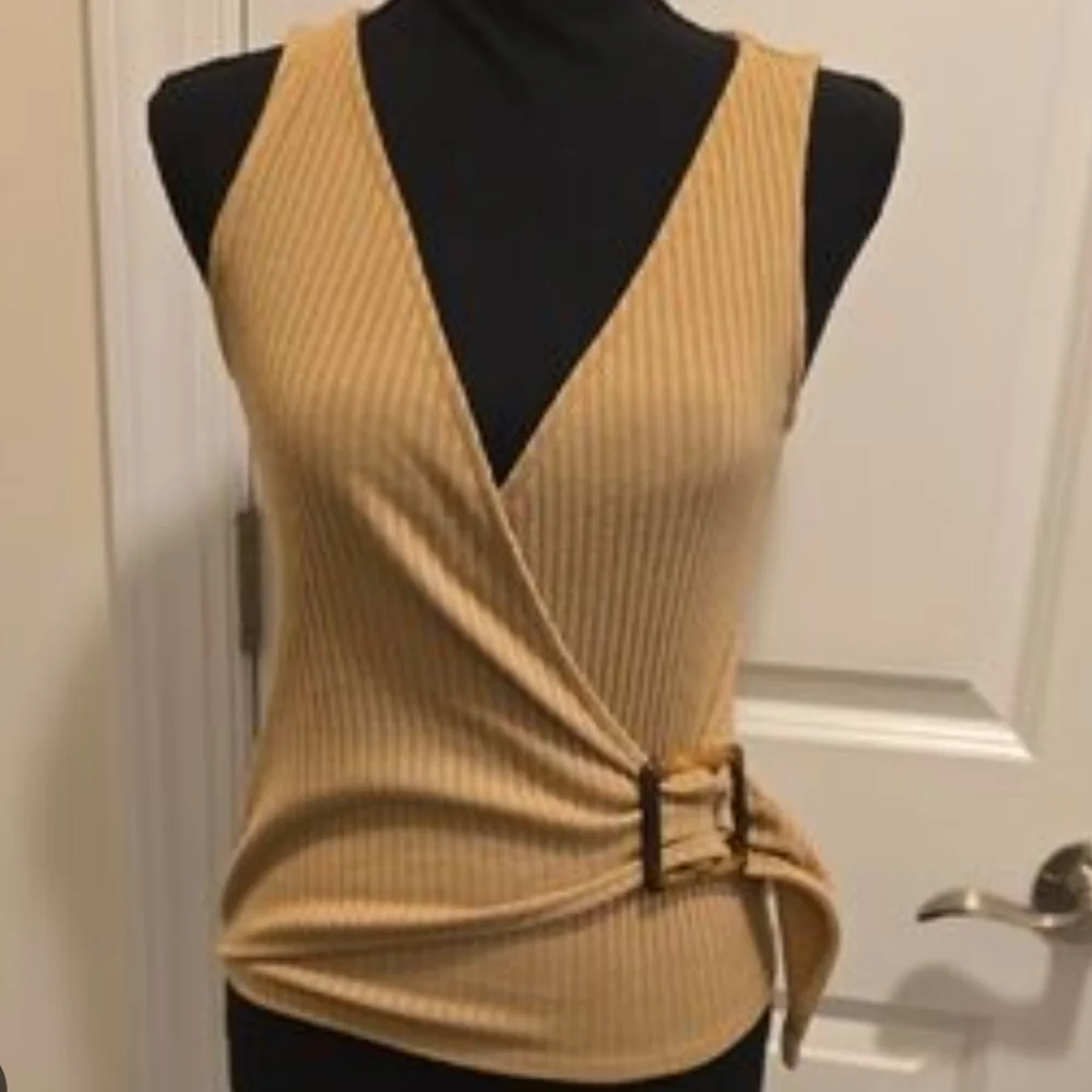 Express Camel Ribbed Wrap Top - Picture 1 of 2